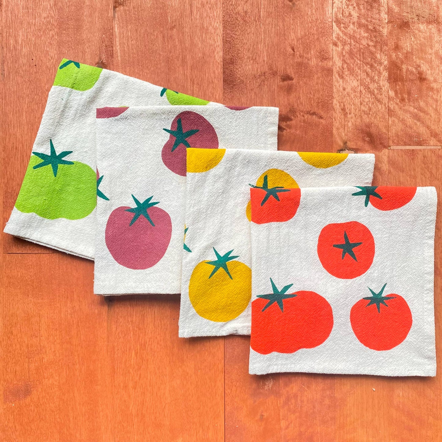 Tomatoes Multi-Color Hand Printed Cotton Napkins, Set of 4