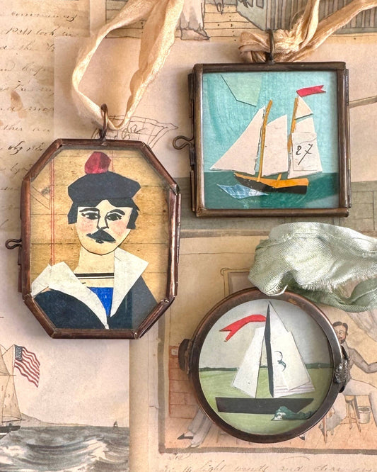 Small Sail ~ Art Locket Ornament Nautical Boat Handmade 