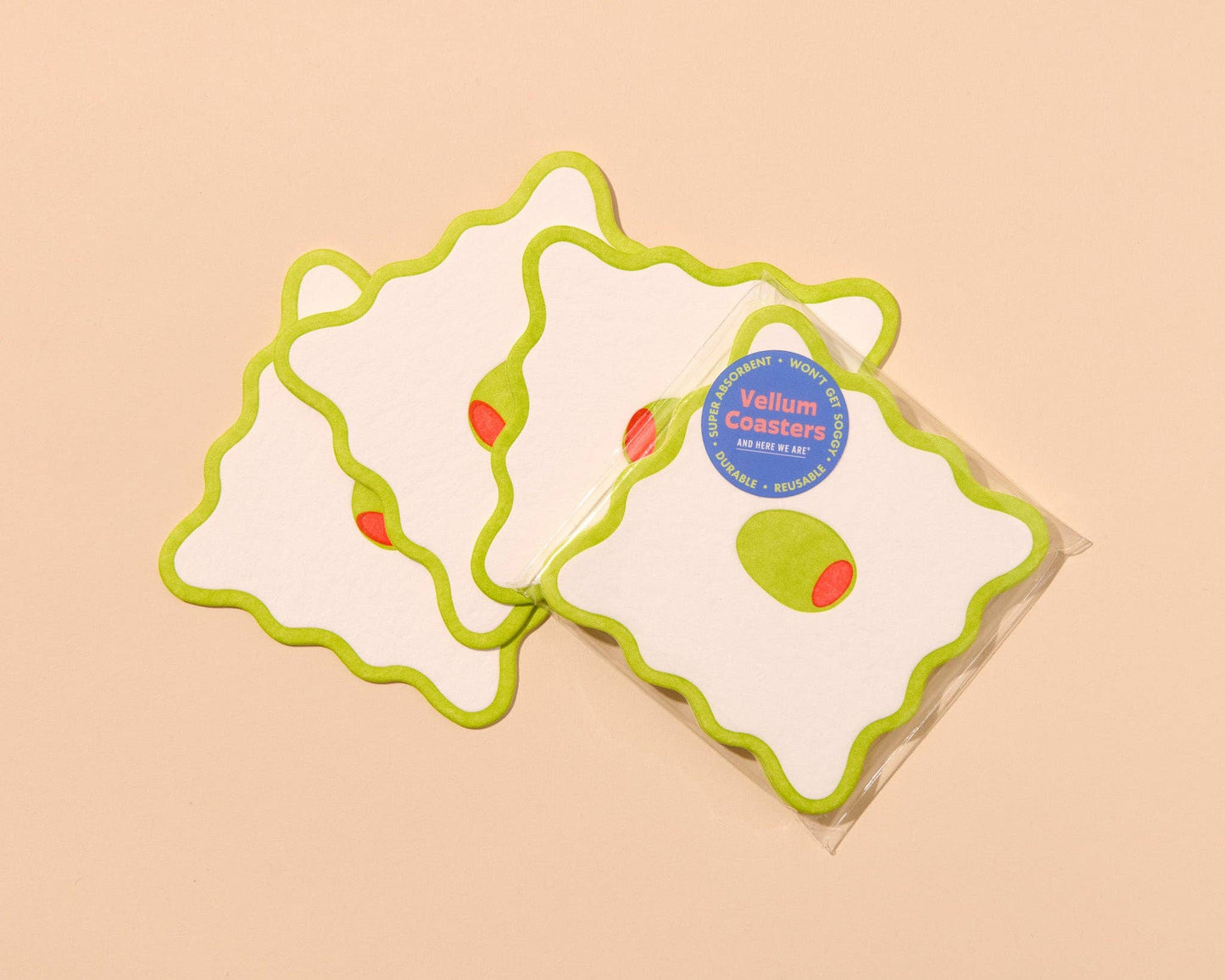 Letterpress Reusable Vellum Coasters—Crudité: Olive (Modern)