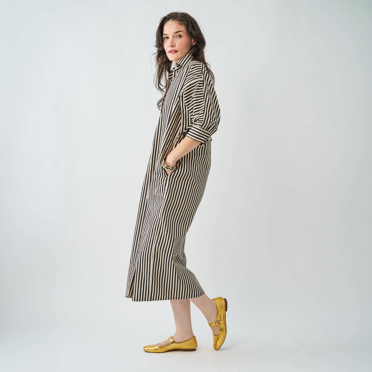 Colette Shirtdress In Black + Cream Stripe L/XL