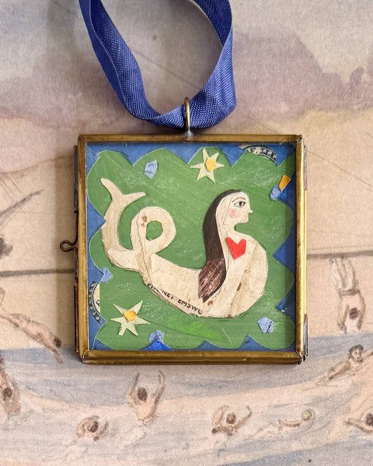 Meriwether ~ Art Locket Ornament Nautical Mermaid Handmade 
