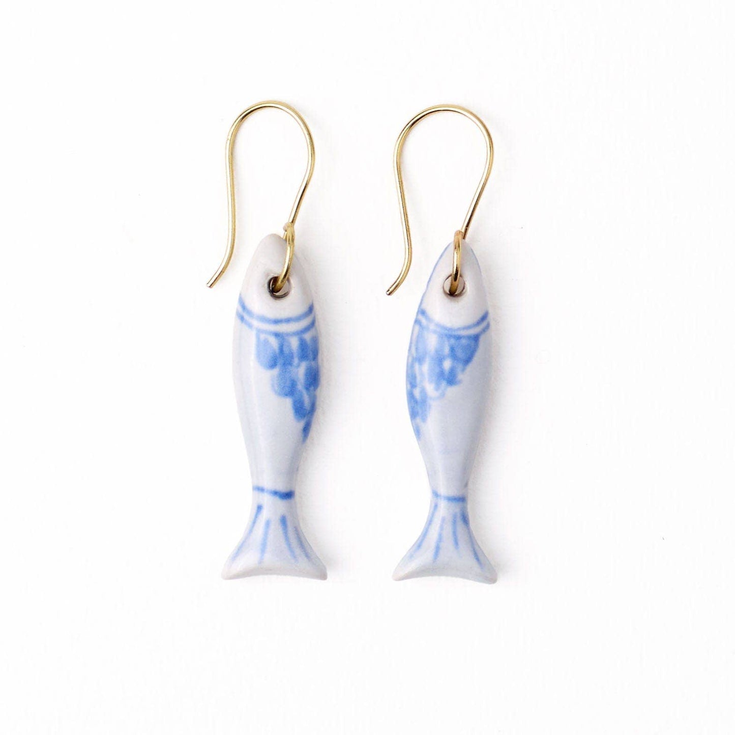 Danielle Fish Ceramic Earrings Blue + White