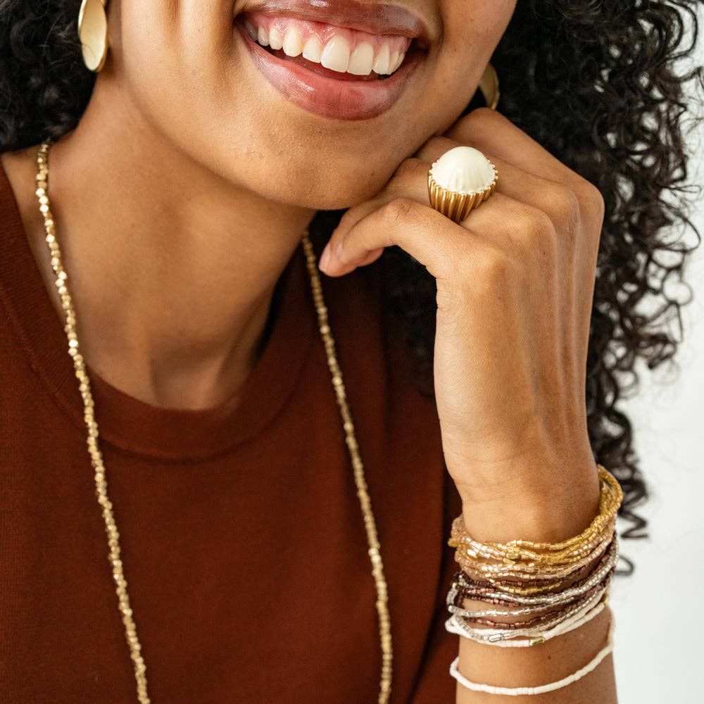 Isabella Enamel Cocktail Ring Ivory - Adjustable Size