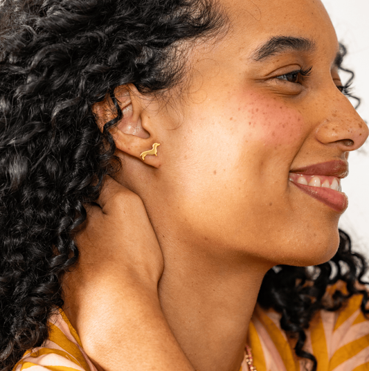 Alice Dachshund Post Earrings 18K Brass