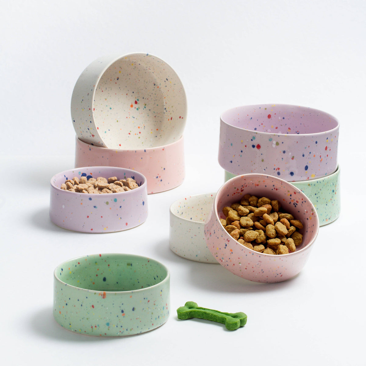 White Large stoneware ceramic Pet Bowls — Party Collection
