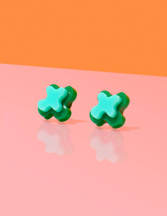 Abstract Blob Stud Earrings Green + Turquoise
