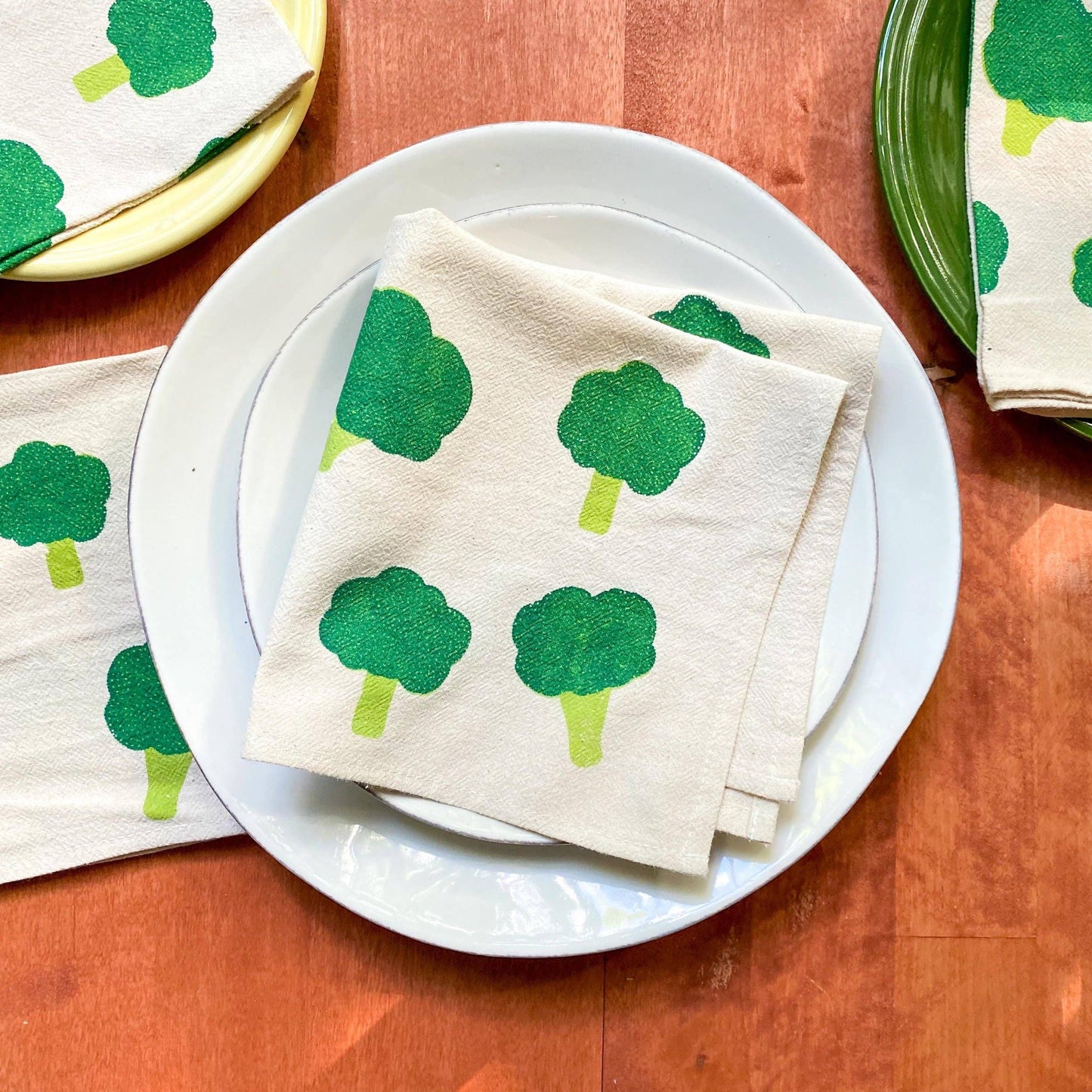 Broccoli Hand Printed Cotton Napkins, Set of 4