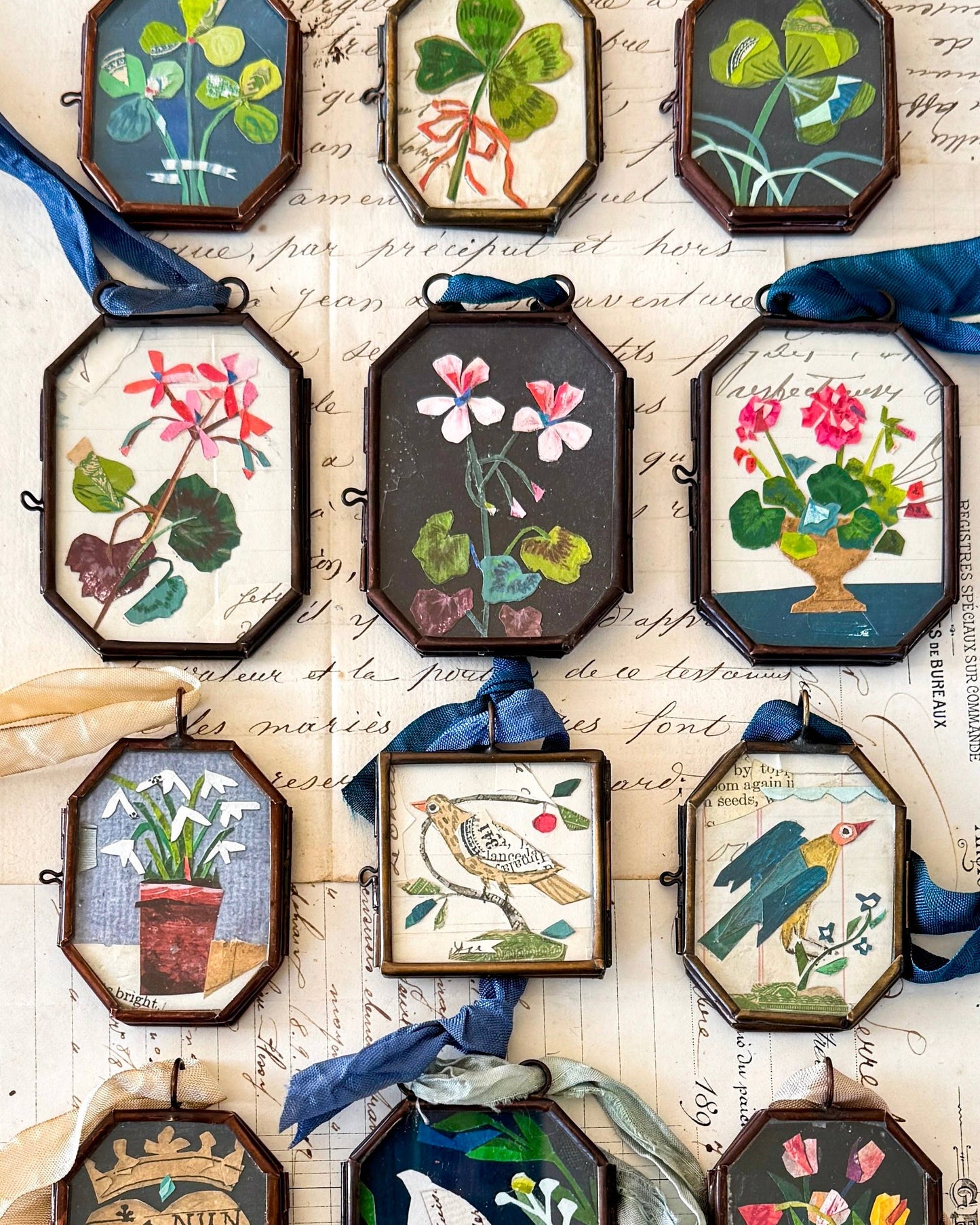Cerise Folk Bird ~ Art Locket Ornament Vintage Handmade 