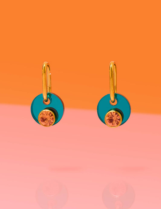 Deco Glam Medallion Oval Hoops Turquoise