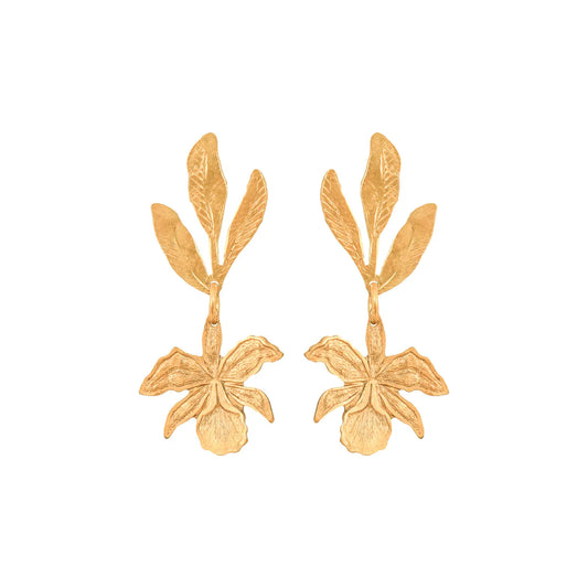 Gold Orchid Earrings