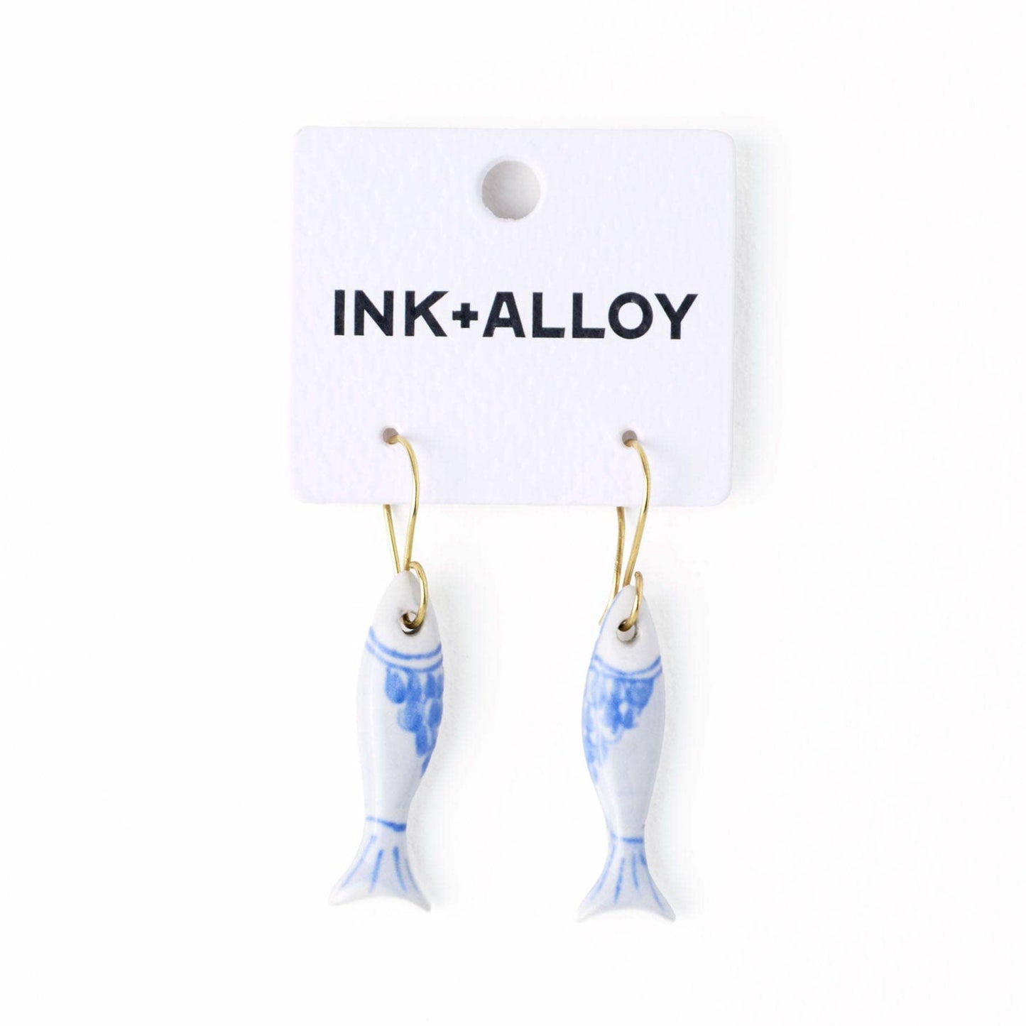 Danielle Fish Ceramic Earrings Blue + White