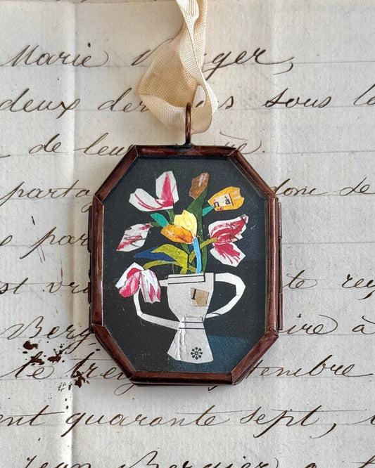 Tulips en Trophe ~ Art Locket Ornament Floral Handmade 