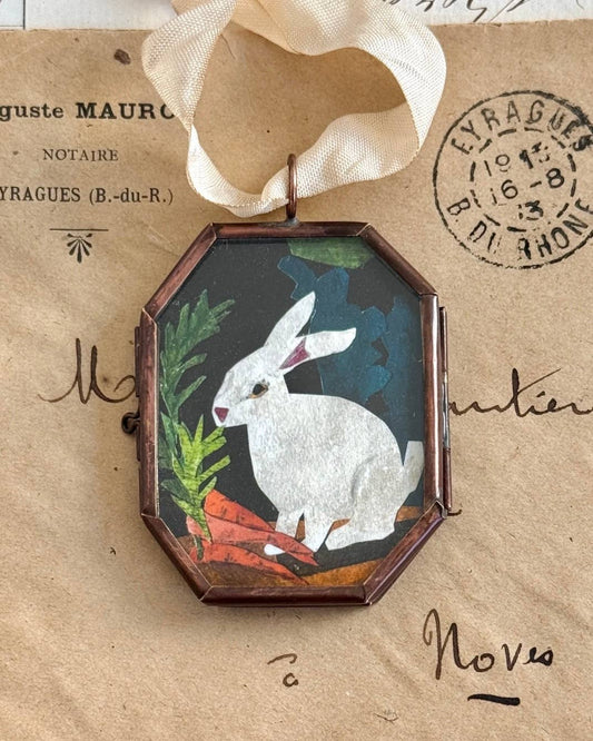 Classical Rabbit ~ Art Locket Ornament Garden Handmade