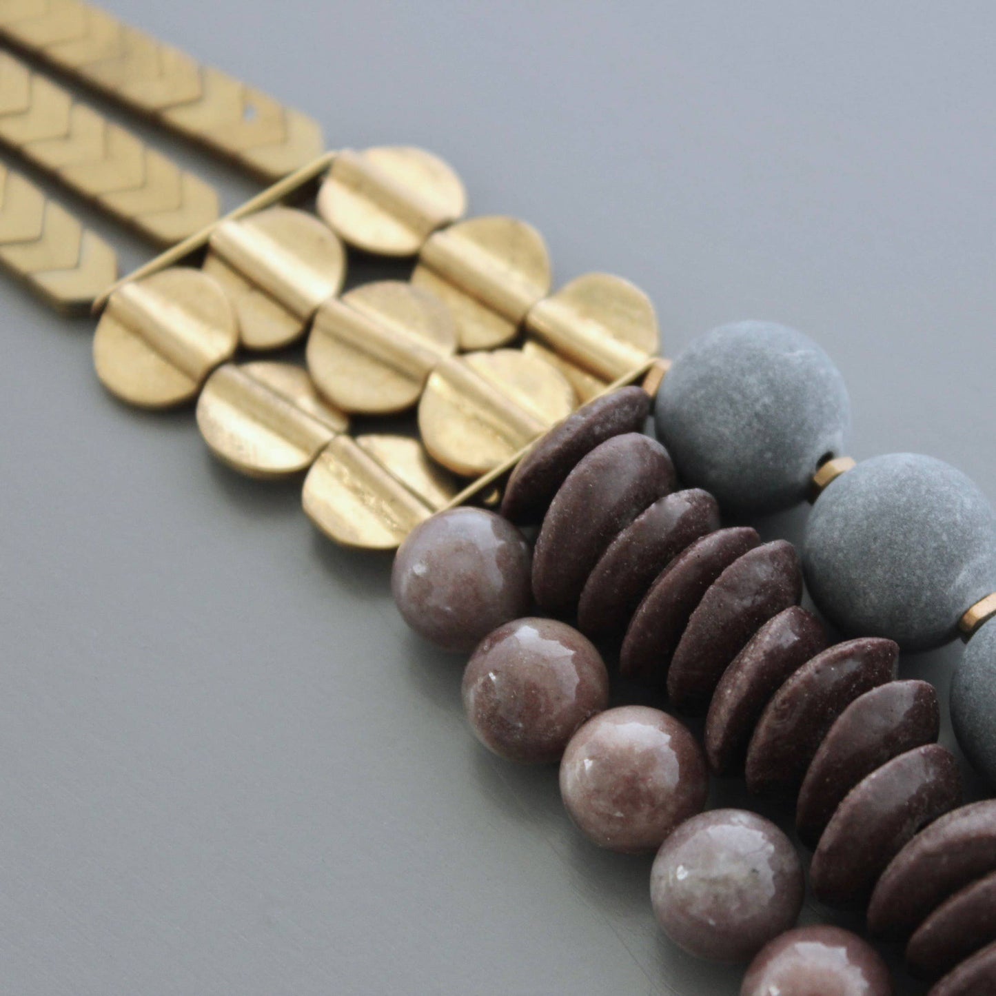 CHR224 Triple strand stone and african glass necklace