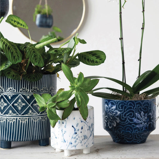 Stoneware Footed Planter with Splatter Design