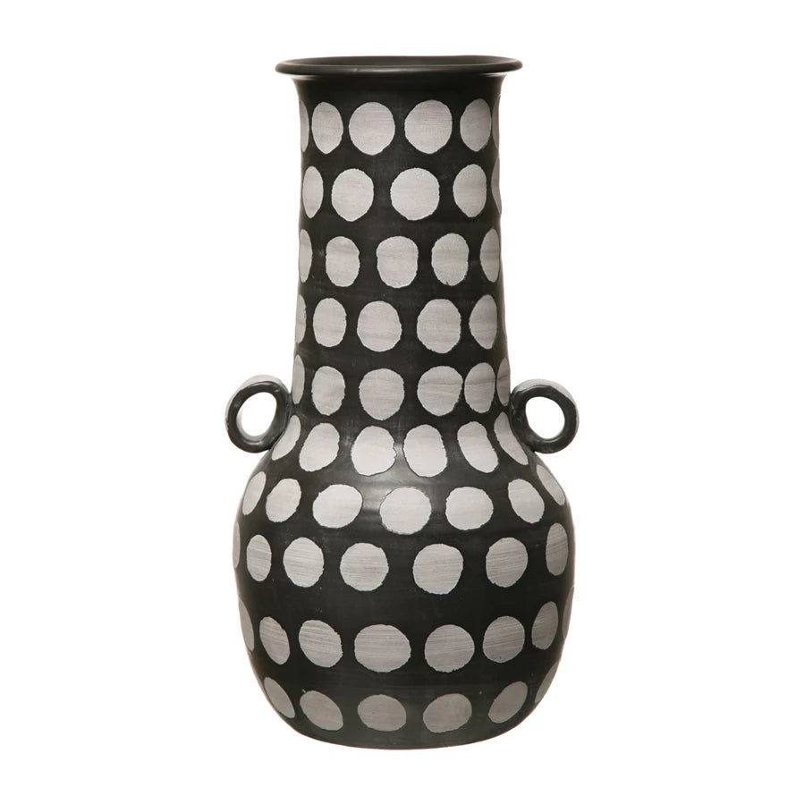 Hand-Painted Terracotta Vase with Polka Dots