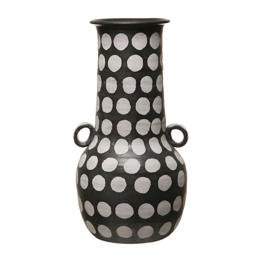 Hand-Painted Terracotta Vase with Polka Dots