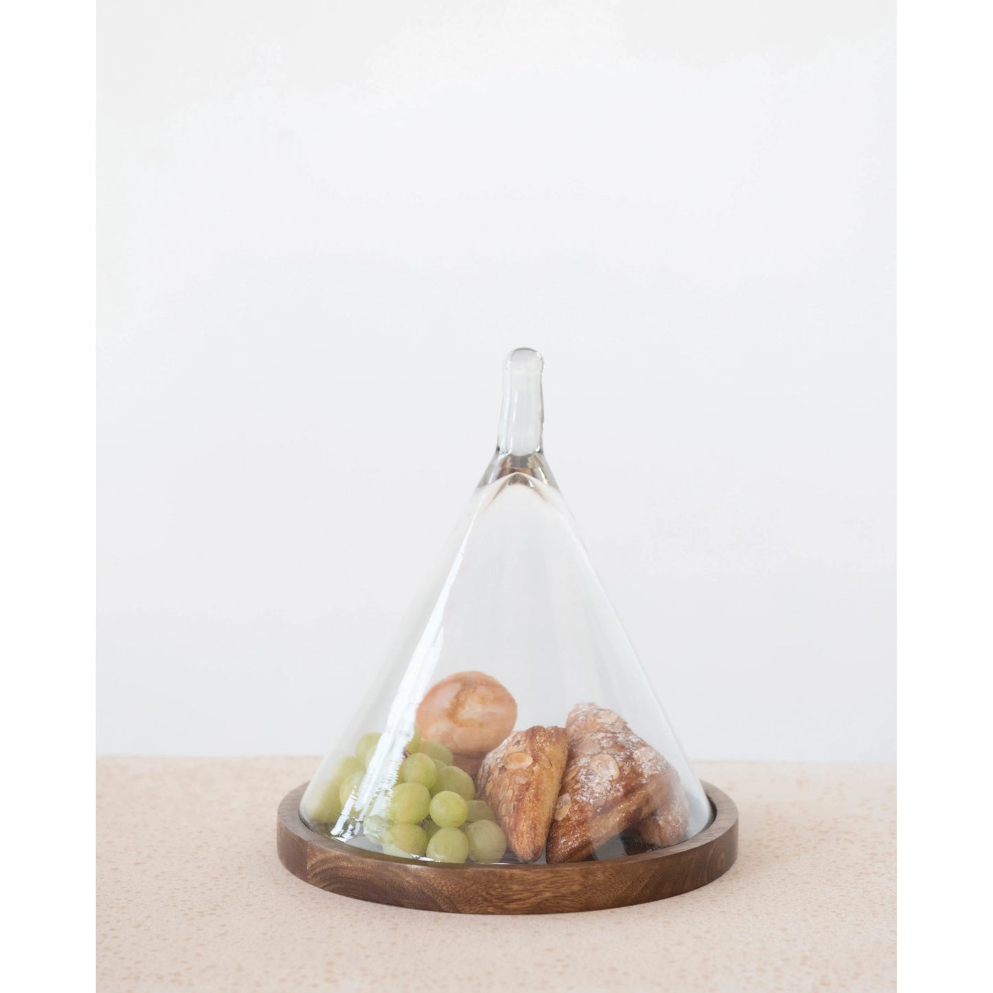 Glass Cone Shaped Cloche with Mango Wood Base