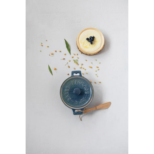 Stoneware Brie Baker with Bamboo Spreader