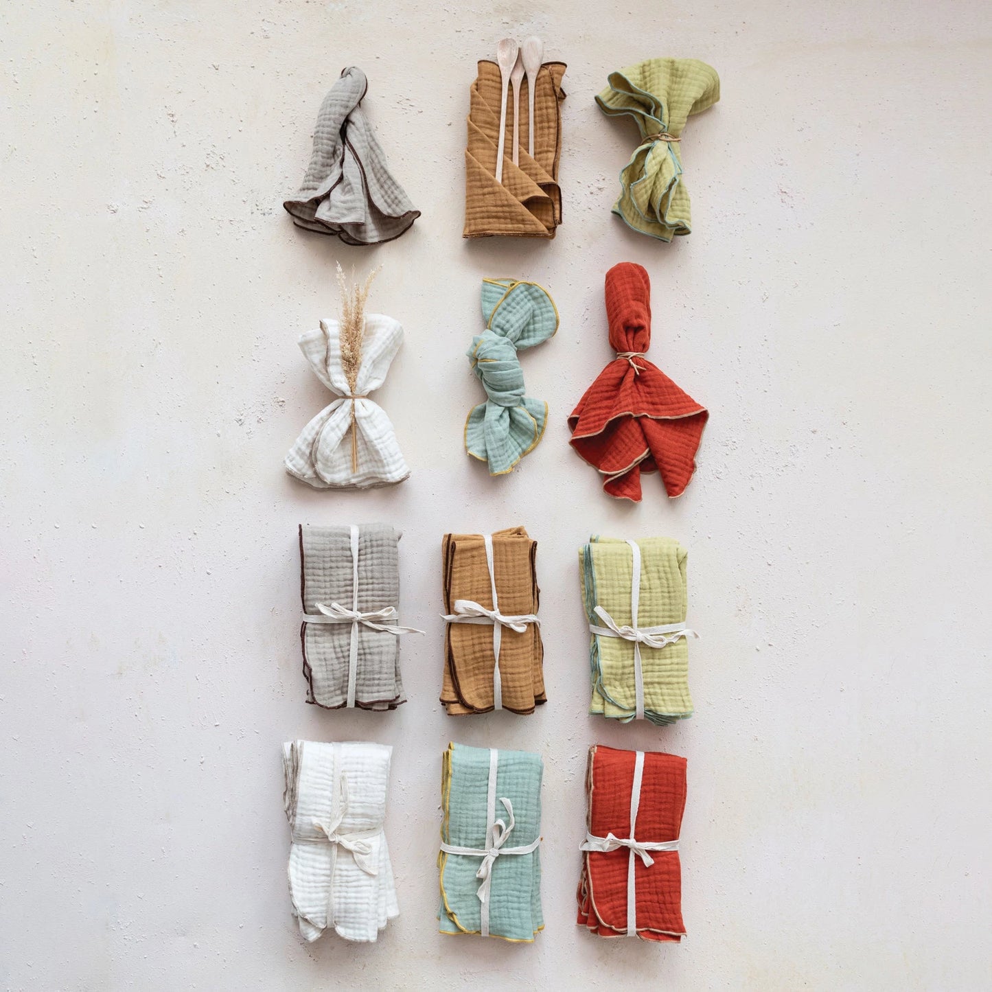 Woven Cotton Double Cloth Napkins w/ Contrasting Stitched Edge, 6 Colors, Set of 4 SKU#DF7660A