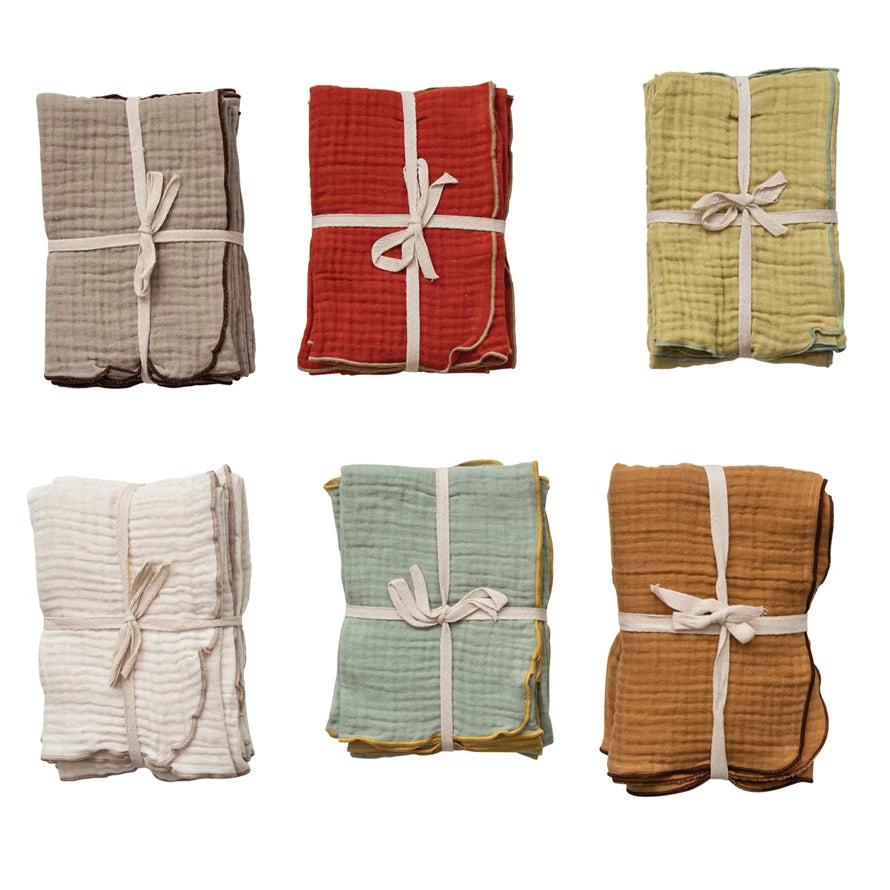 Woven Cotton Double Cloth Napkins w/ Contrasting Stitched Edge, 6 Colors, Set of 4 SKU#DF7660A
