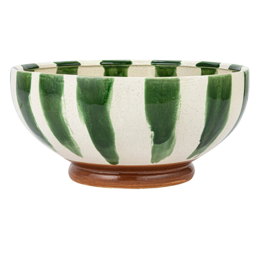 Hand-Painted Stoneware Footed Bowl w/ Stripes (Each One Will Vary)