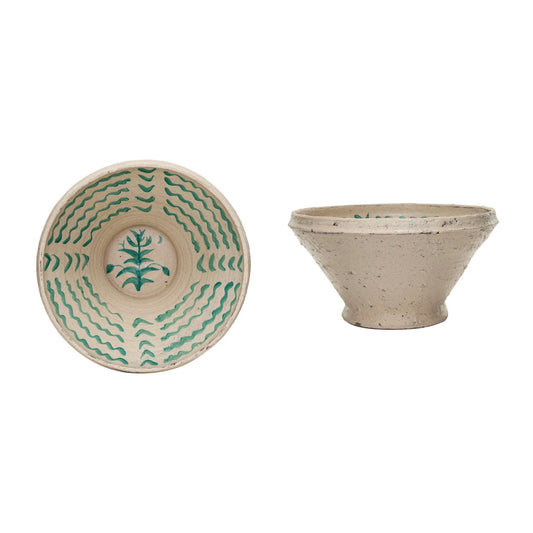 Decorative Hand-Painted Terra-cotta Bowl w/ Pattern (Each One Will Vary)