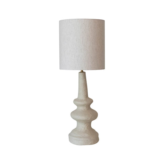 Handmade Paper Mache Table Lamp w/ Cotton Shade & Swivel Neck (Each One Will Vary)