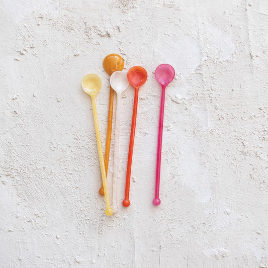Resin Cocktail Spoon, 5 Marbled Colors