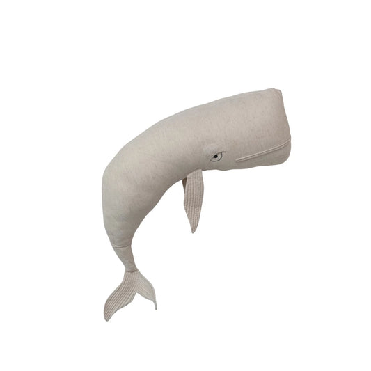 48"L x 8-1/2"W x 12"H Cotton & Linen Whale Shaped Pillow w/ Embroidery