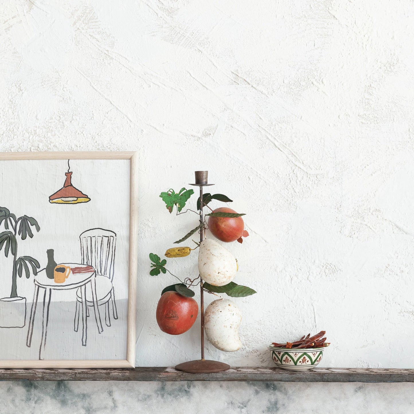 Hand-Painted Metal Vintage Reproduction Toleware Taper Holder