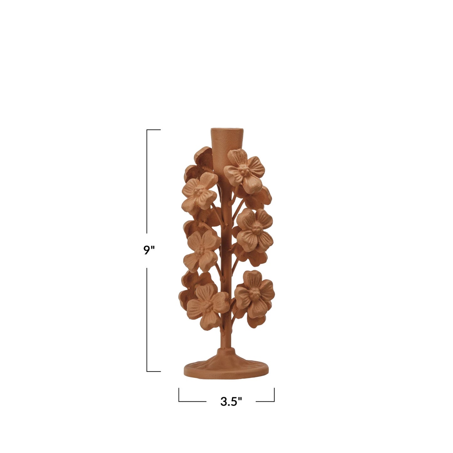 Cast Iron Flowers Taper Holder, Apricot Color