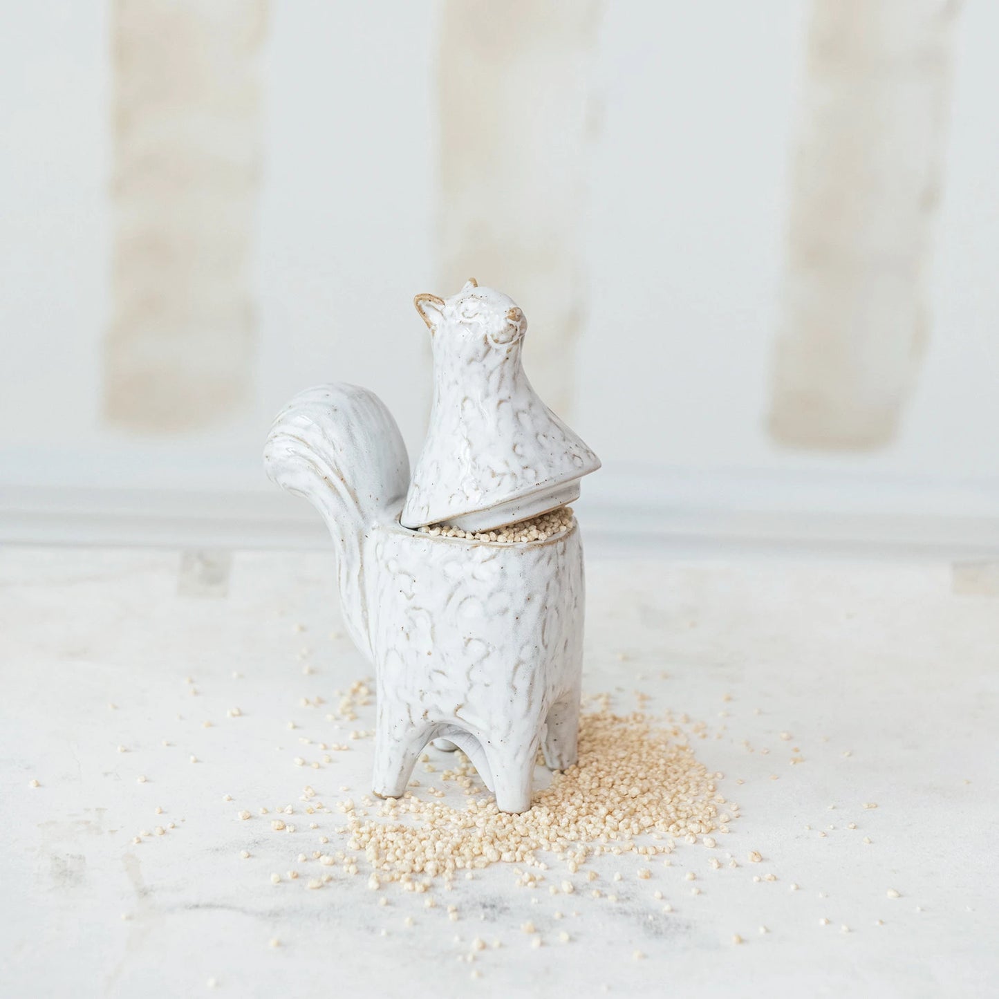 Stoneware Squirrel Shaped Jar, White (Each One Will Vary)