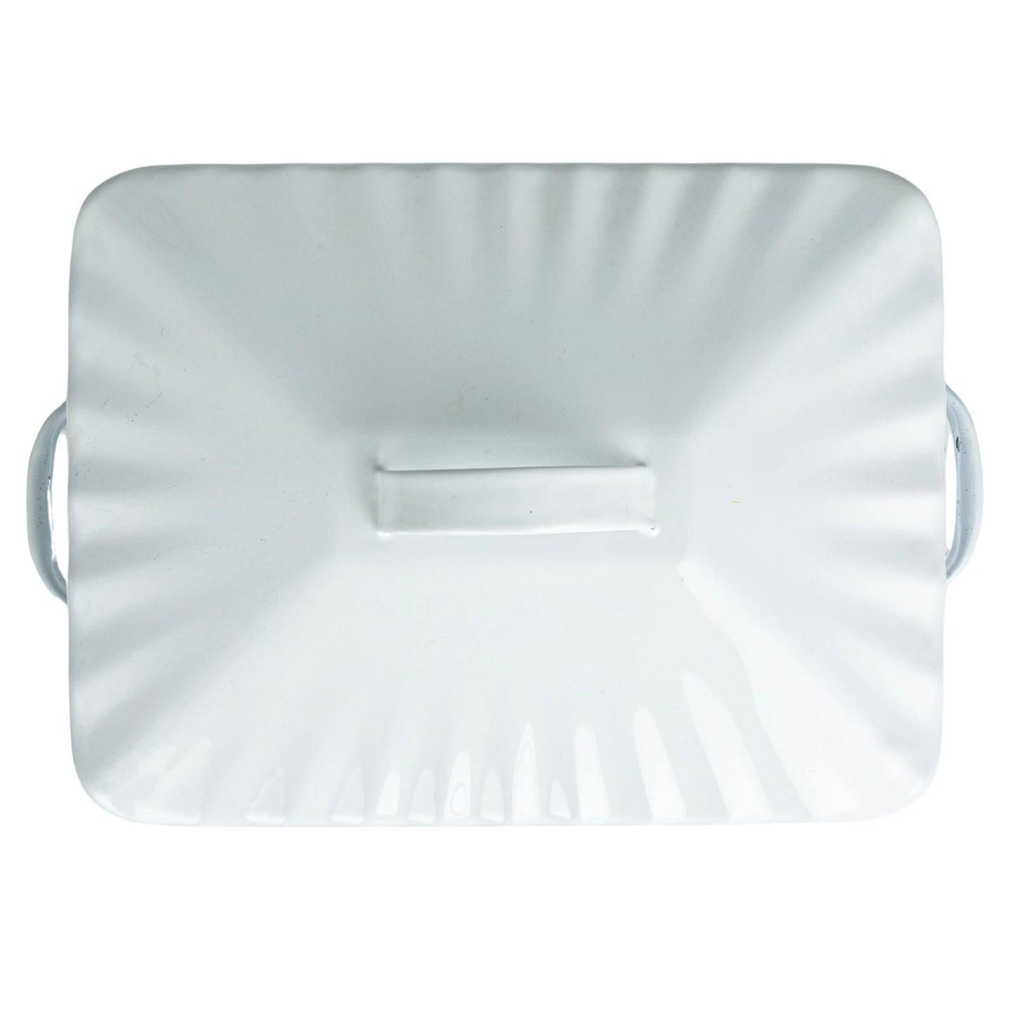 Enameled Metal Box w/ Lid & Handles "Bread", White & Blue