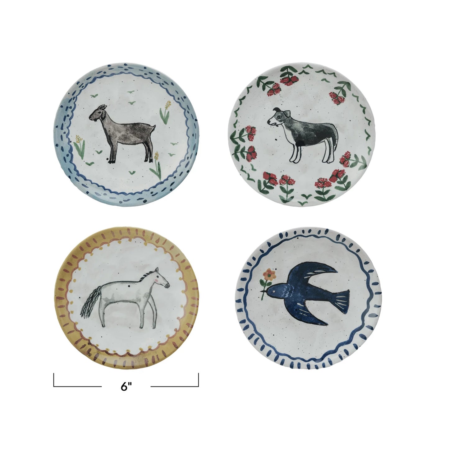 Hand-Painted Stoneware Plate w/ Animal Image, 4 Styles