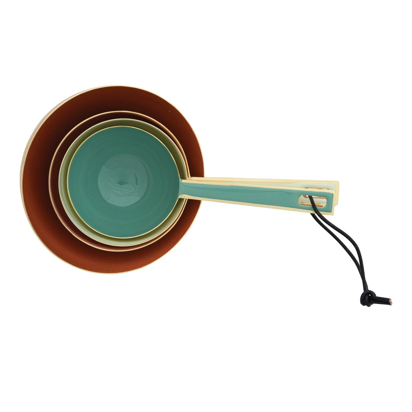 Enameled Measuring Cups with Leather Tie, 4 Colors, Set of 4