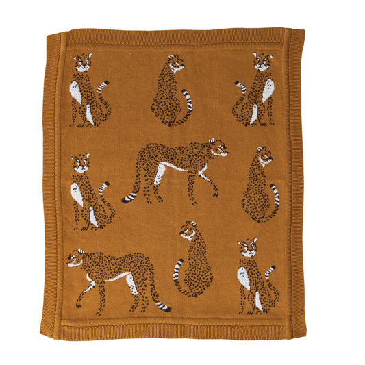 Cotton Knit Baby Blanket with Cheetahs