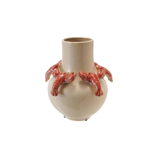 Stoneware Vase w/ 3D Lobsters, Reactive Glaze (Each One Will Vary)