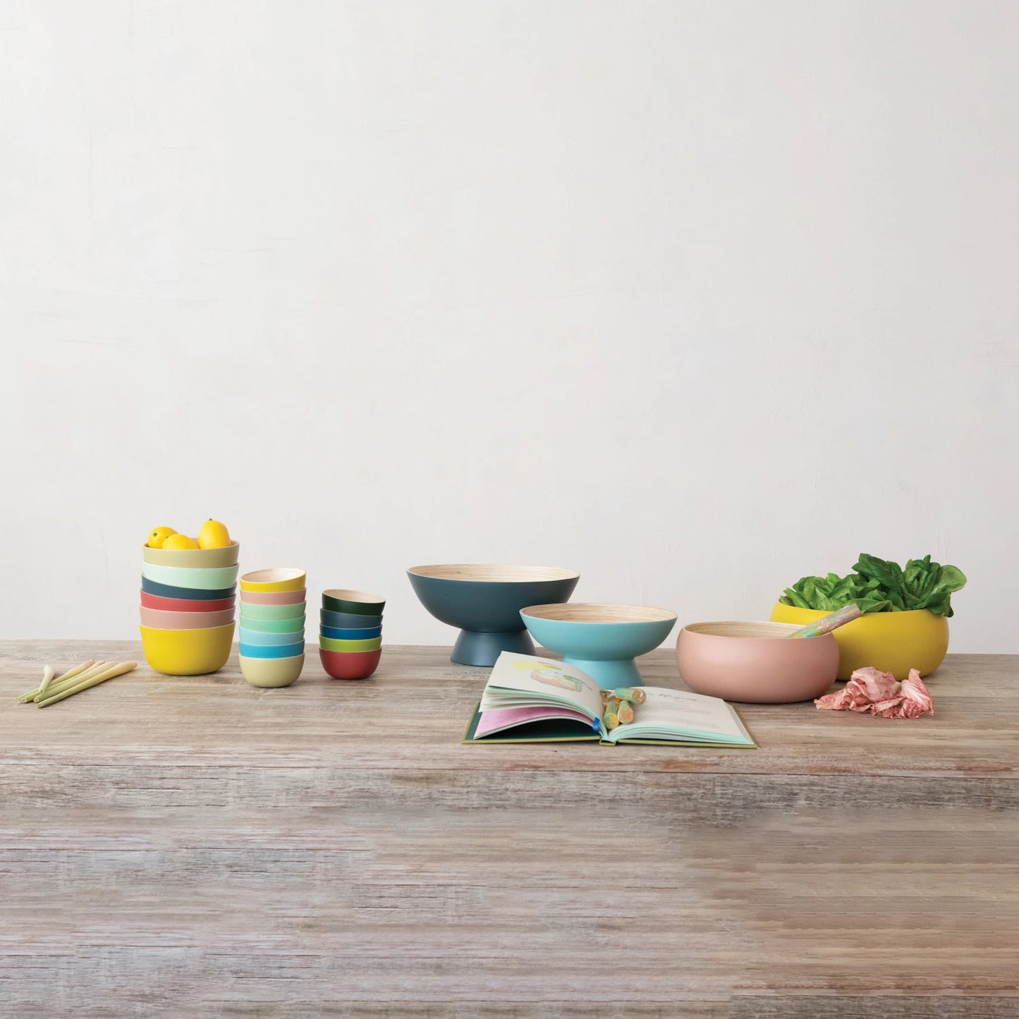 Bamboo Bowl w/ Natural Finish Inside, 12 Matte Colors