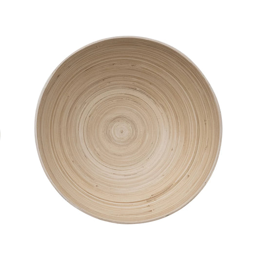 Bamboo Footed Bowl w/ Natural Finish Inside, Matte Blue