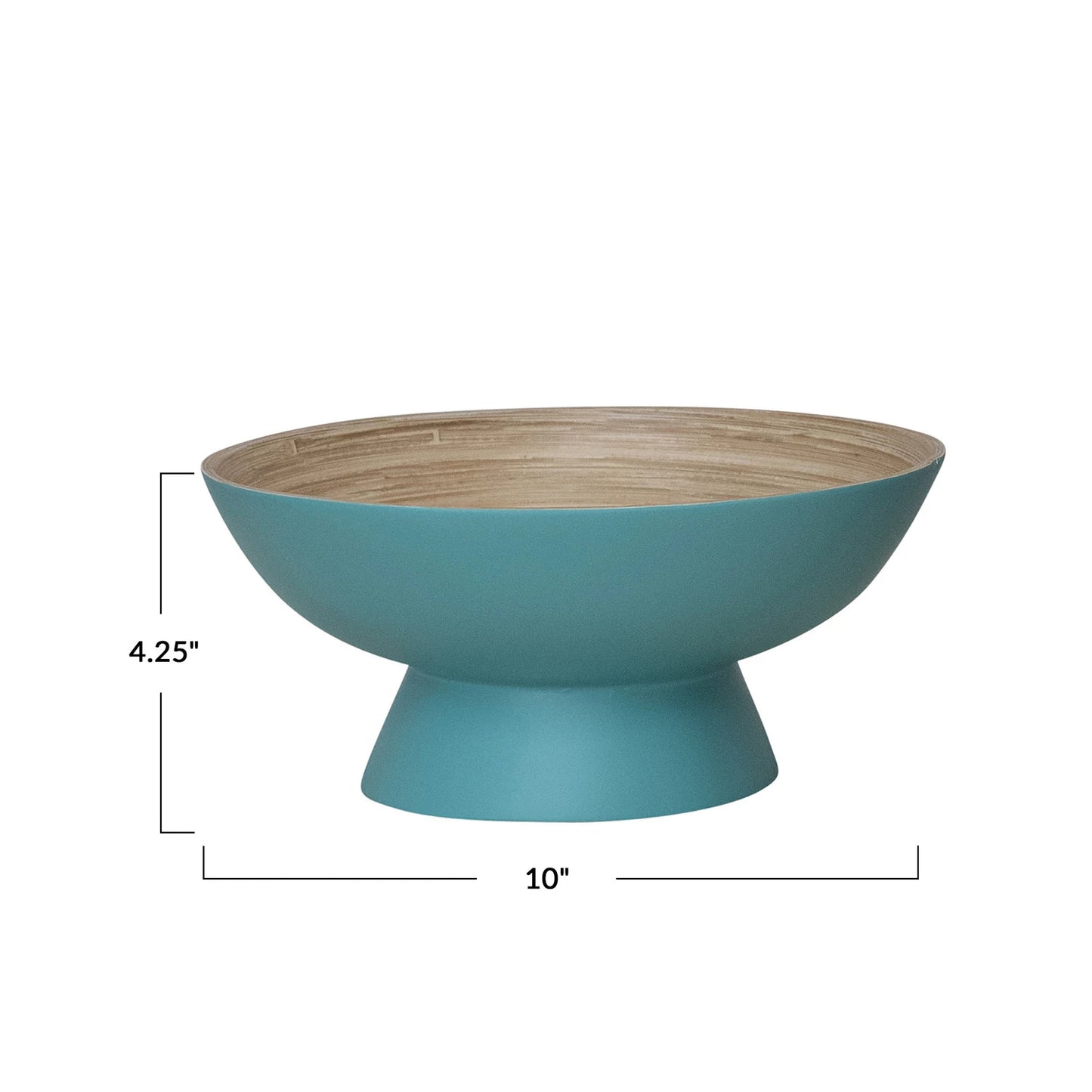 Bamboo Footed Bowl w/ Natural Finish Inside, Matte Blue