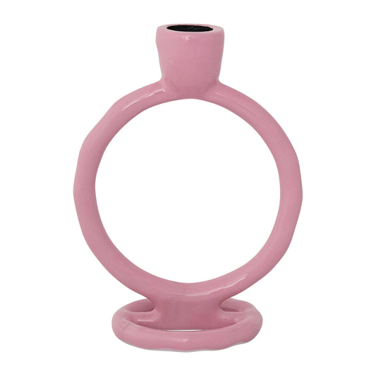 Enameled Aluminum Circle Taper Holder, Pink