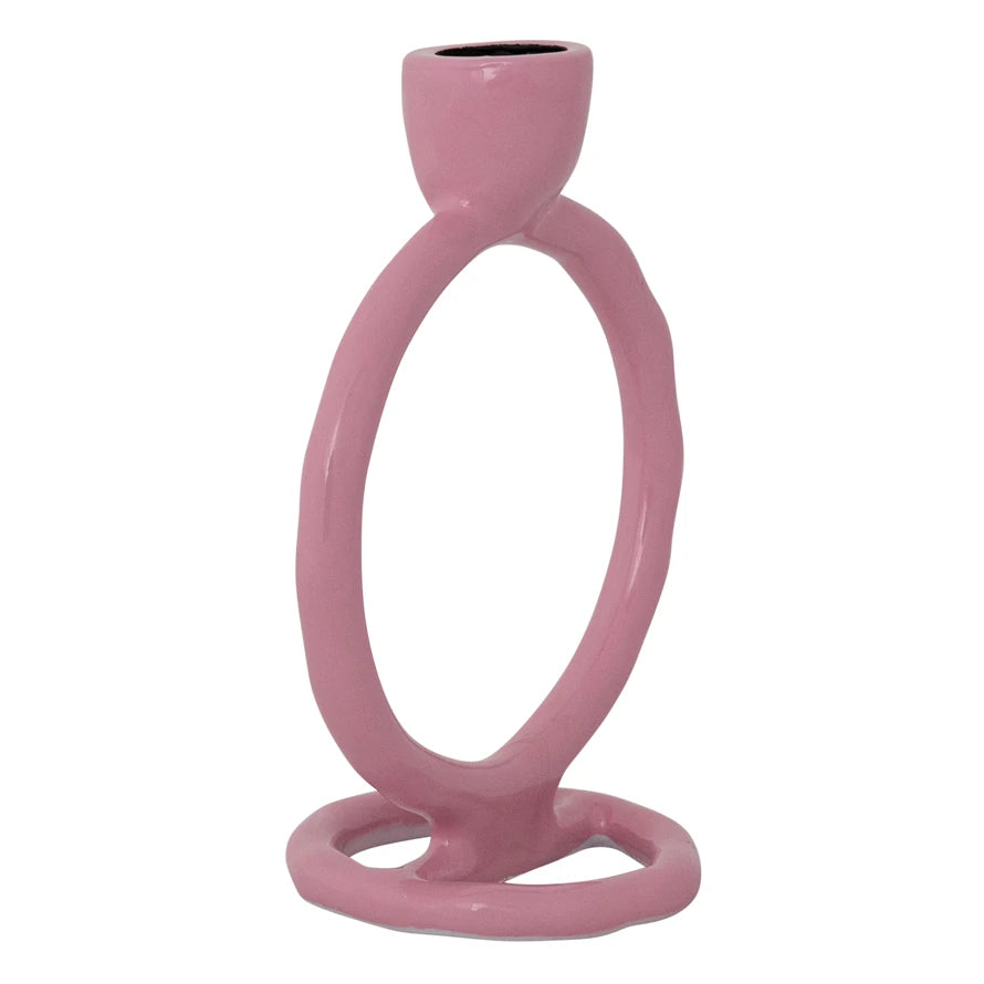 Enameled Aluminum Circle Taper Holder, Pink