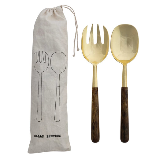 Stainless Steel Salad Servers with Resin Handles, Set of 2 in Bag (Each One Will Vary)