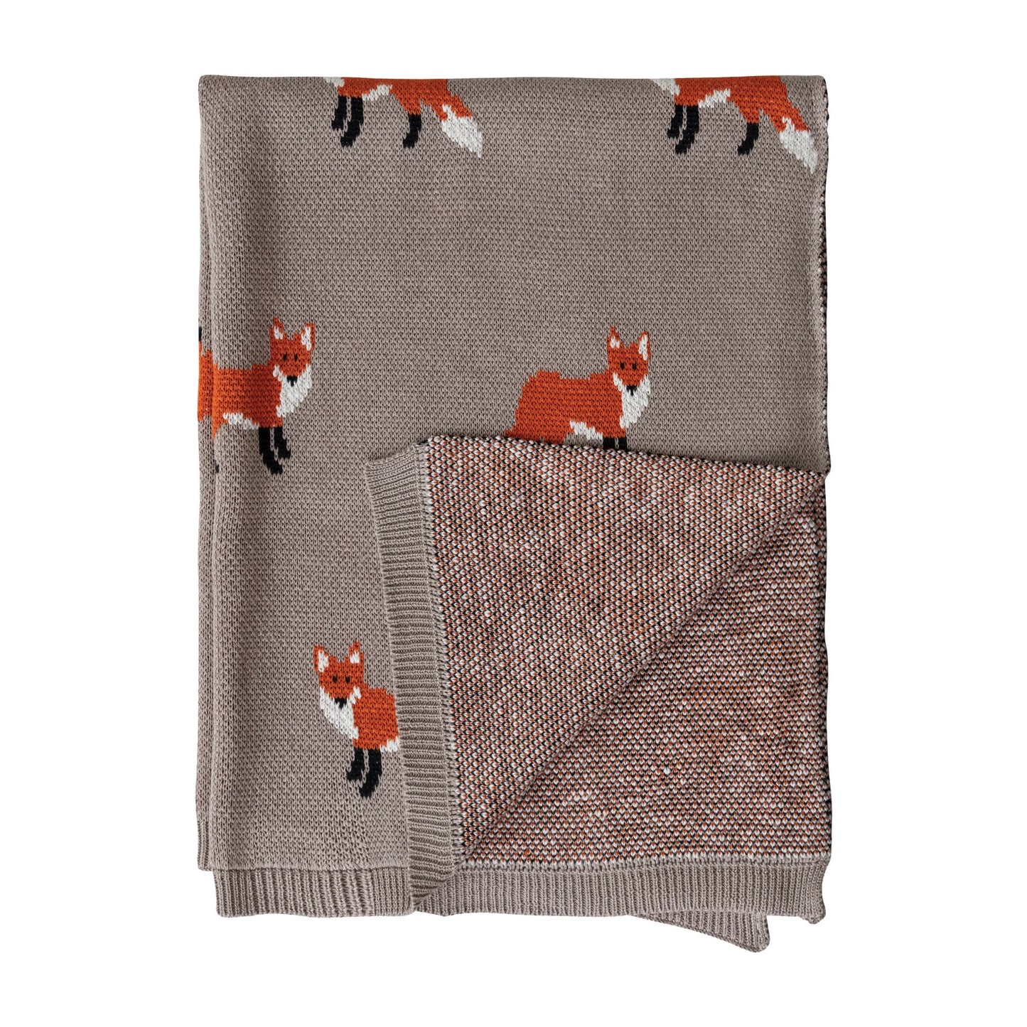 Cotton Knit Baby Blanket with Foxes