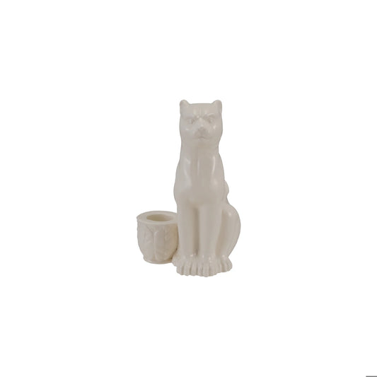 Stoneware Taper Holder with Leopard, White