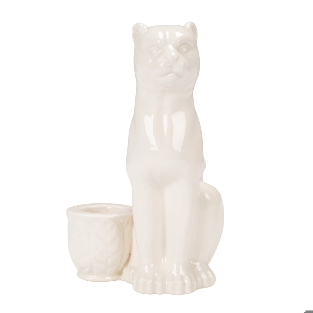 Stoneware Taper Holder with Leopard, White