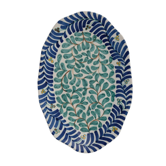 Hand-Painted Stoneware Platter with Vines Design (Each One Will Vary)
