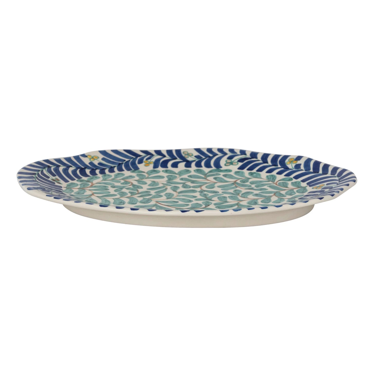 Hand-Painted Stoneware Platter with Vines Design (Each One Will Vary)