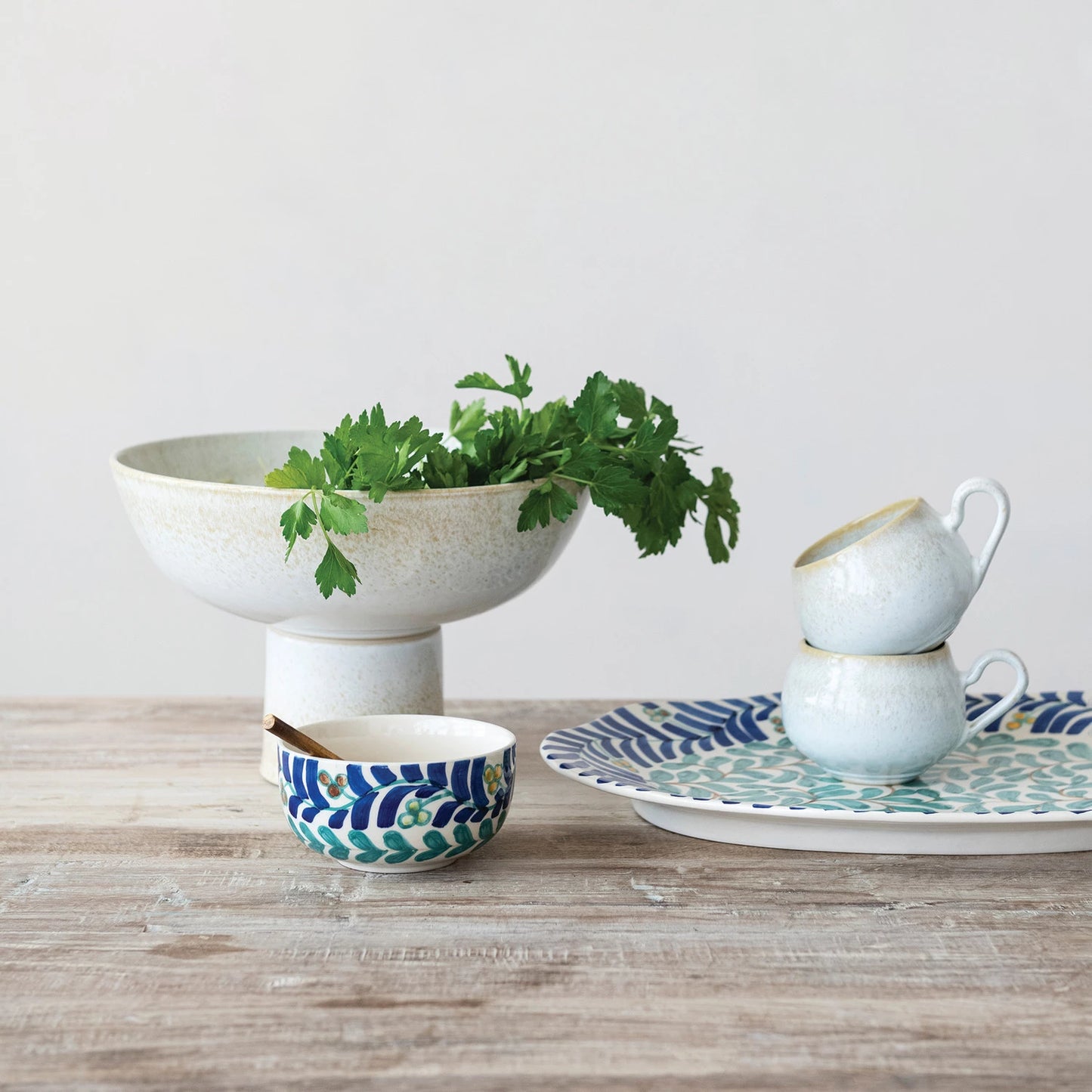 Hand-Painted Stoneware Platter with Vines Design (Each One Will Vary)